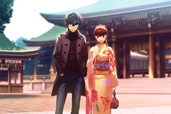 Photograph of Yoshizawa and the protagonist on Hatsumode.