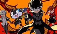 Finishing an All-Out Attack in Persona Q2: New Cinema Labyrinth with the four protagonists and Morgana