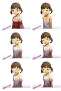 Concept artwork of Nanako's expressions. (kimono, hot spring towel, and hospital gown)