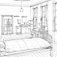 Concept sketch of Makoto's room in Persona 3 The Movie