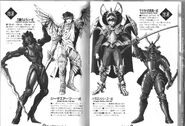 Artwork of the protagonist wearing various armor sets