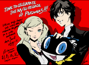 Illustration of the protagonist, Morgana and Ann by Shigenori Soejima