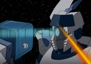 Kiva performing pilot transfer from her mecha to Megas