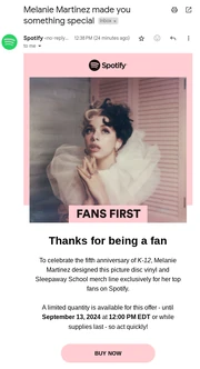 K-12 5th Anniversary Email from Spotify
