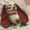 Vintage Edward Mobley squeaky dog with plush ears and blinky auburn eyes US$80