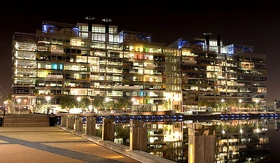 Offices on Victoria Harbour at night