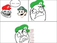 A rage comic making a negative comment about Luigi