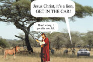 Jesus Christ It's a Lion Get In The Car - meme 1