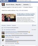 Captura de pantalla de publicación (ahora borrada) de la página oficial de Barack Obama en Facebook. Se ven múltiples comentarios llenos de spam con la letra "Ñ"