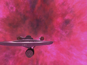 USS Enterprise leaving galactic barrier, remastered