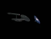 Die USS Enterprise fliegt auf die Andromeda-Galaxie zu.