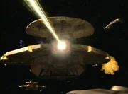 Ein Schiff der Galor-Klasse während einer Schlacht im Dominion-Krieg