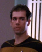 Security officer in Ten Forward, 2366.jpg (94 KB) Enterprise-D officer TNG: "The Hunted", "Deja Q", "Sarek", "The Best of Both Worlds", "The Best of Both Worlds, Part II", "Remember Me" (uncredited)
