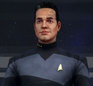 Captain Chakotay wearing the commanding officer's variant uniform, with rank insignia