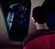 Geordi inspects Edo god