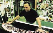 Scenic Artist Doug Drexler working on Starfleet interface graphics for Insurrection