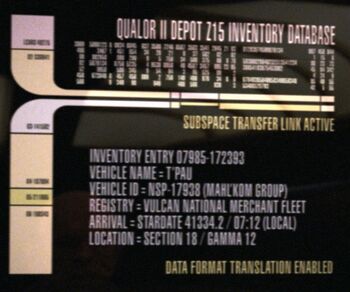 Database display containing information on the T'Pau