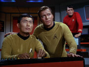 Sulu, Kirk and Scott, 2266
