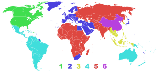 世界DVD区域地图。