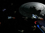 Angriffsjäger bei Schlacht um Cardassia.jpg (62 KB) Zwei Angriffsjäger der Föderation (im Vordergrund links und rechts)