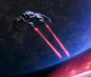 Baran's mercenary ship firing disruptors
