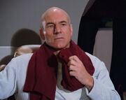 Picard using a towel