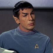 A three-quarters view of Nimoy as Spock