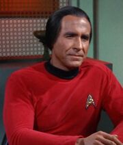 Khan wearing Starfleet uniform