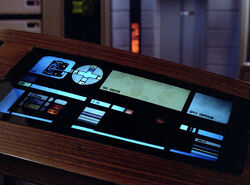A close look at the right panel of a Galaxy-class tactical console