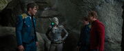Kirk, Jaylah, Chekov, and Scott on Altamid