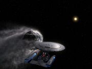 USS Enterprise-D parallels a rogue comet