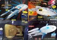 USS Excelsior, Voyager, gold Enterprise-D, and Enterprise (alternate reality) packaging