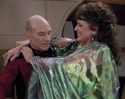 Lwaxana and Picard on the bridge