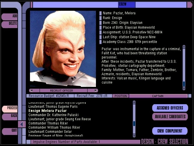 Melora Pazlar Starship Creator personnel file
