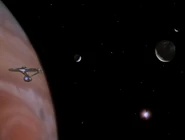 The USS Enterprise traveling past Jupiter in the 2270s