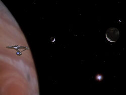 The USS Enterprise traveling past Jupiter in the 2270s