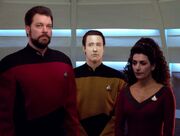 Riker and Troi's awkward turbolift ride with Data