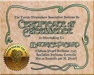 Certificat d'Excellence de Maurice Picard