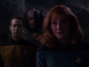 Data, Worf, and Beverly Crusher find Wesley Crusher