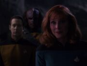 Data, Worf, and Beverly Crusher find Wesley Crusher