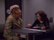 Neelix serves B'Elanna breakfast