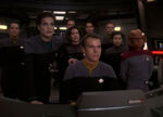 Defiant crew listening to Sisko, 2373