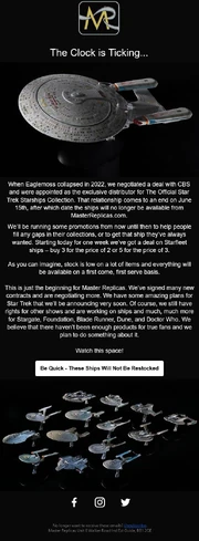 Star Trek license termination announcement by Master Replicas