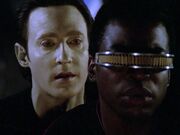 Data and Geordi La Forge discover the microbrain