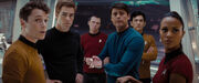 Chekov, Kirk, Scott, Bones, Sulu, Uhura