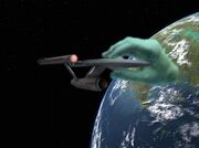 Apollo's hand grips the Enterprise, remastered