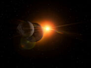 Luna orbiting Earth and Sol, as seen in the TNG opening sequence