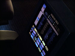 A close look at the console, displaying a ship's duty roster