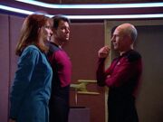 Inhabited Picard speaks to Crusher and Riker