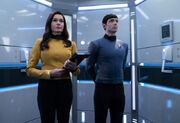 Una and Spock in the turbolift